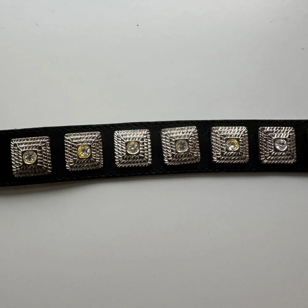 Vtg Compagnie Internationale EXPRESS Black Leather Concho Belt Made In Italy L